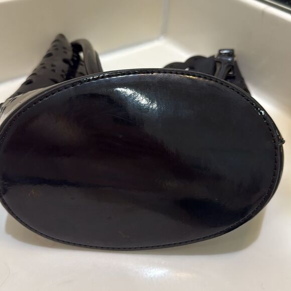 Neiman Marcus Black Vegan Leather Bucket Purse Laser Cut - Picture 8 of 11